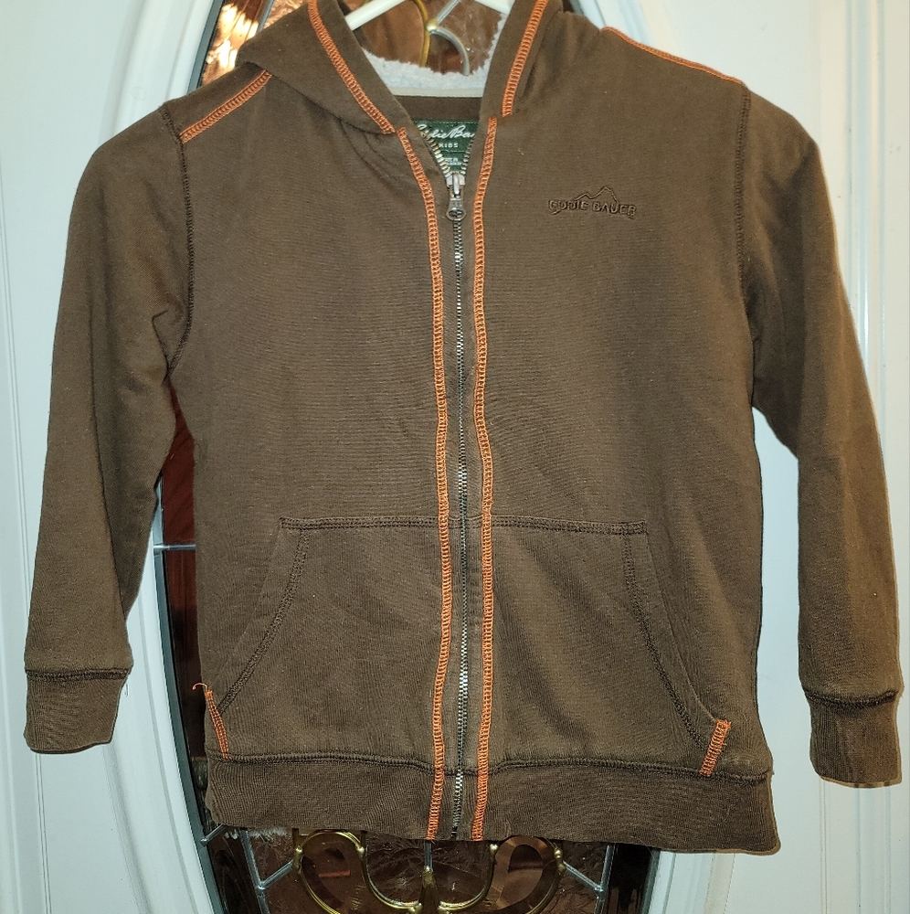 Kids Size S Eddie Bauer Full Zip Sherpa Fleece Winter Jacket Brown